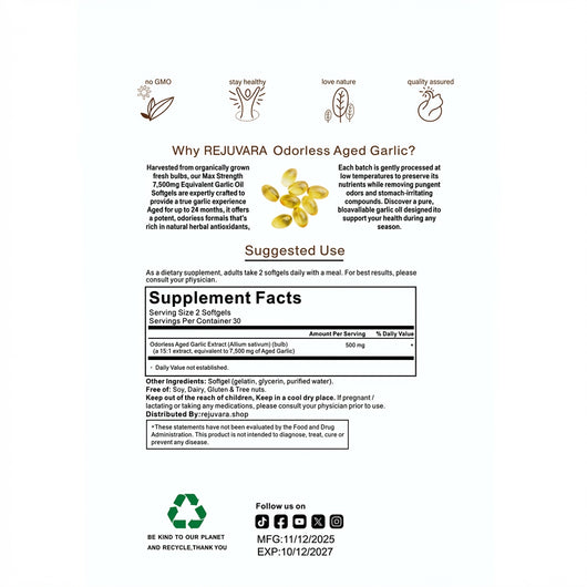 REJUVARA SAC-7500™ Aged Garlic Extract - 7500mg